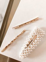 ELOISE - Pearl Barrette & Gold Bobby Pin - Four-pack Set