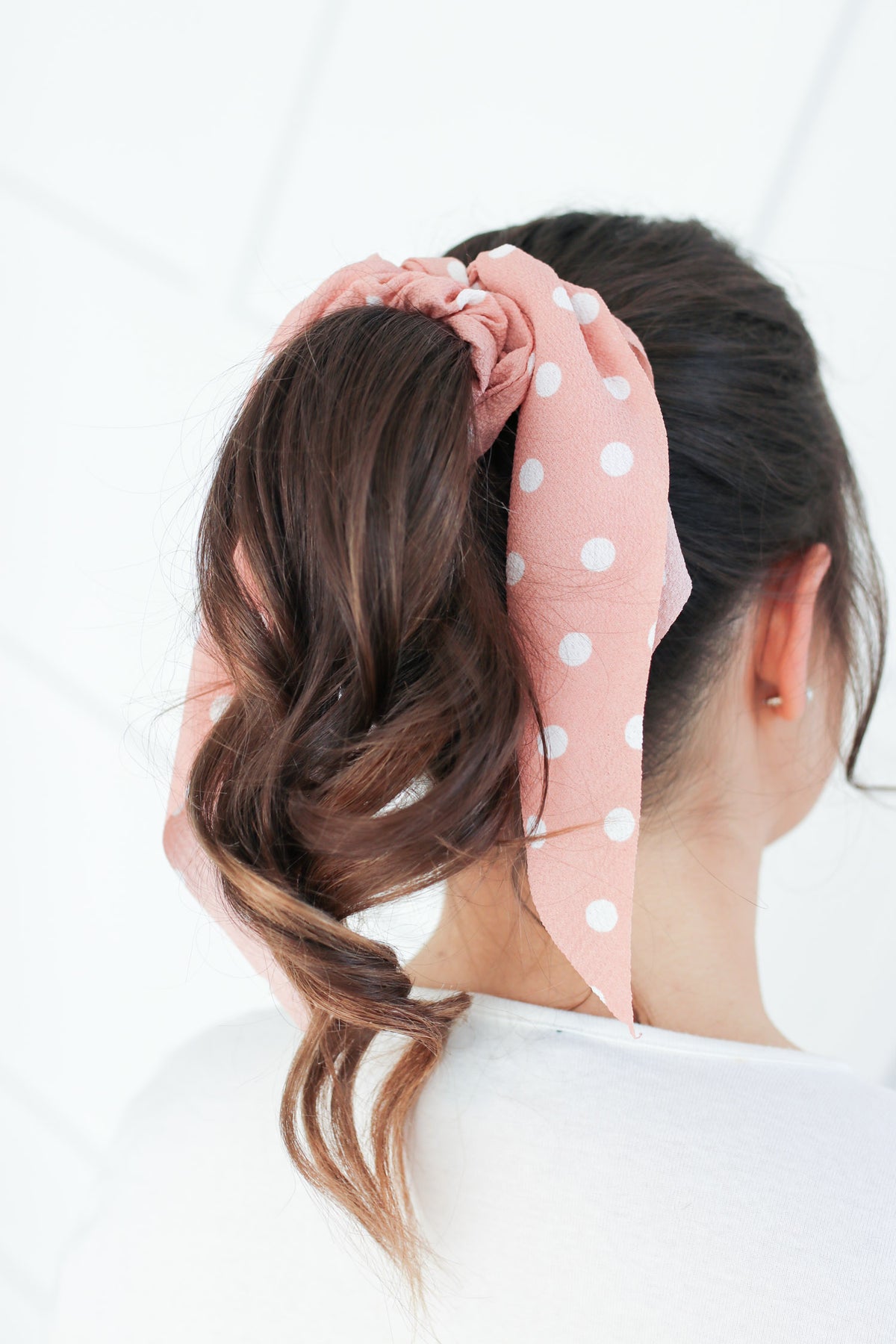 Scrunchie with Detachable Ribbon - Polka Dots