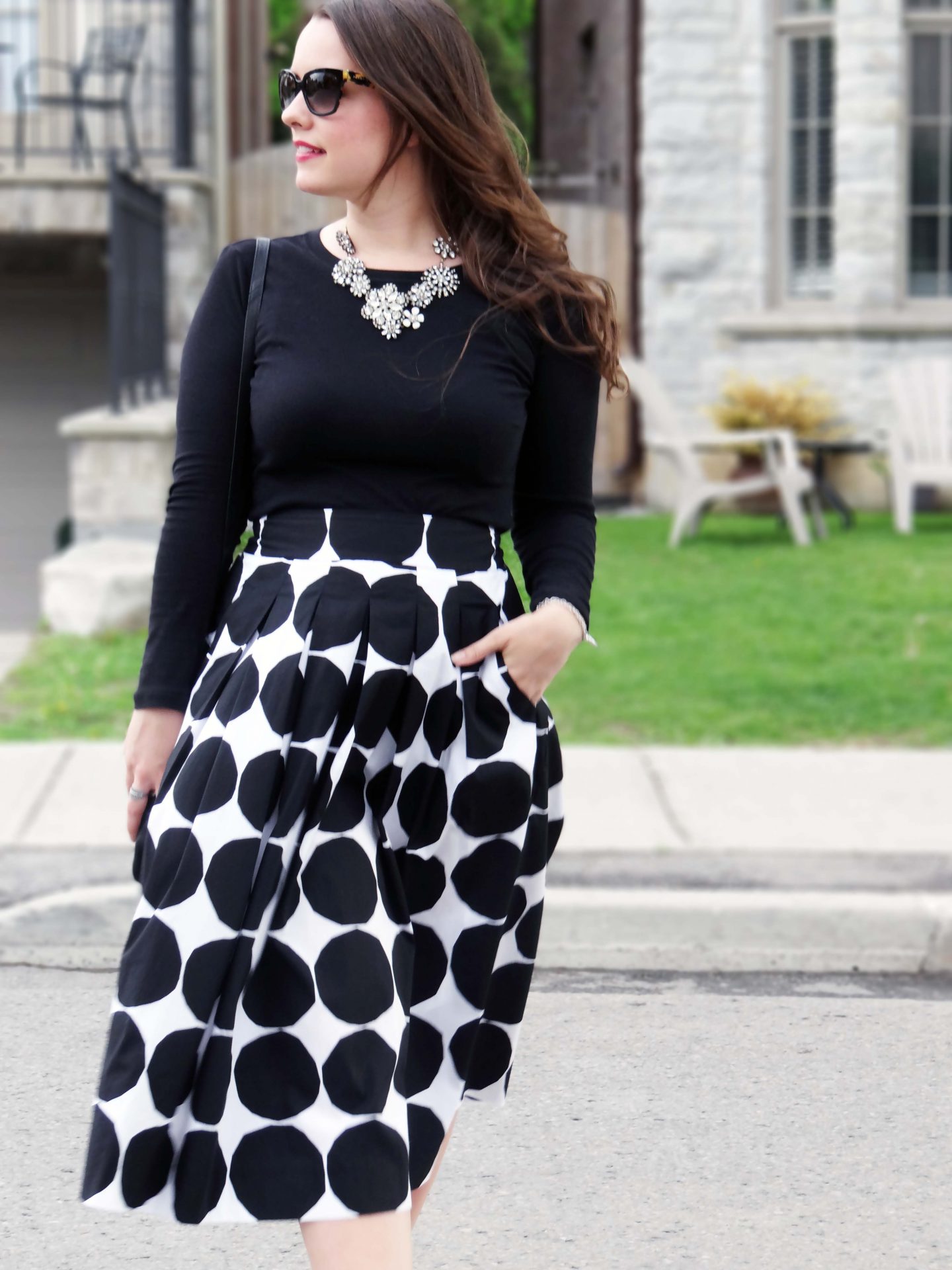 Black_White_Monochrome_Style_Polka_Dot_Skirt - A Side Of Style