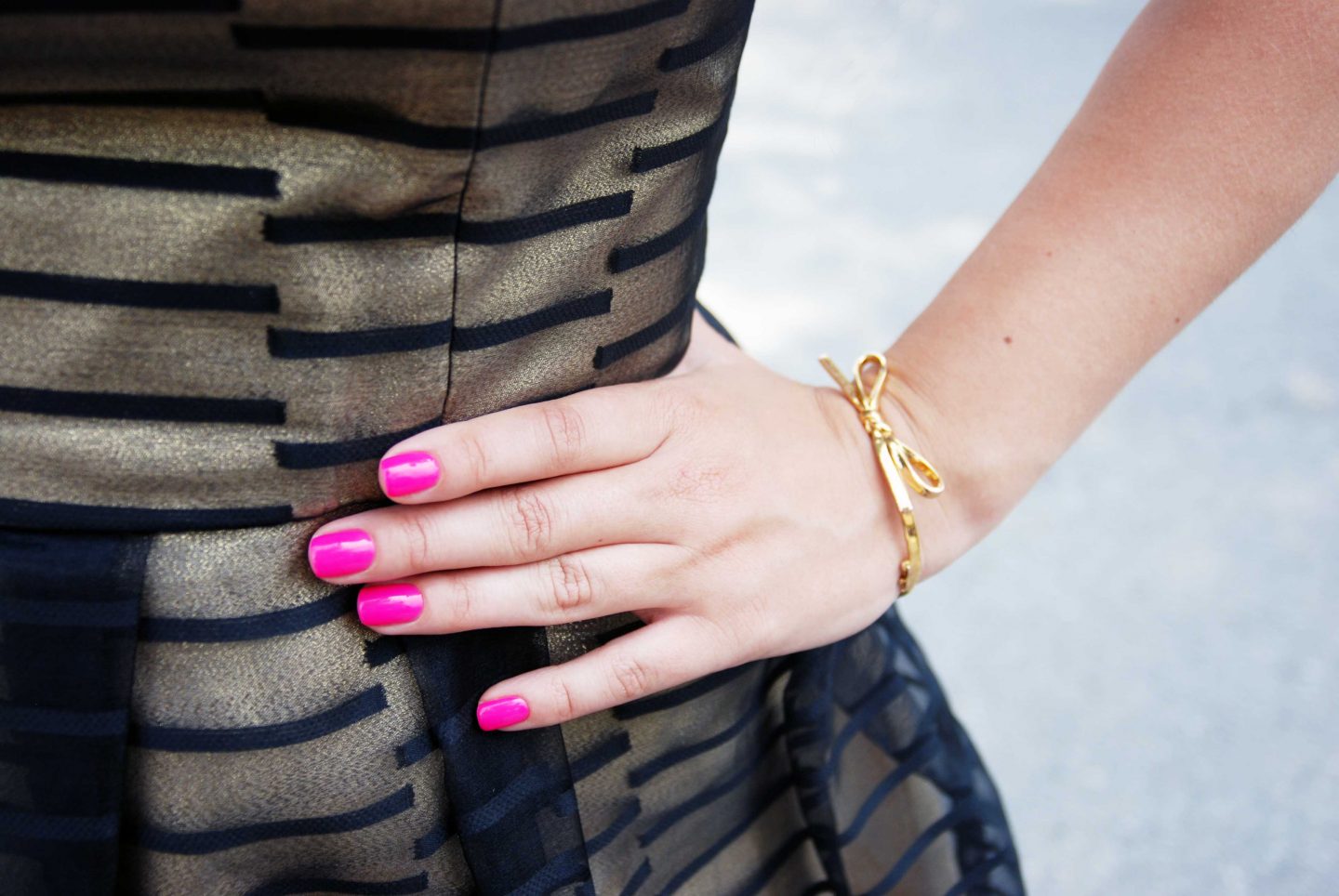 wedding style, Marciano Guess Dress, Black and Gold, Hot Pink Nails, Kate Spade, Gold Bow Bracelet, life and style, fashion blog, fashion, style, outfit, fashion blogger, style blogger, outfit ideas, shopping, accessorize, street style, Victoria Simpson, A Side of Vogue, toronto blogger, canadian blogs