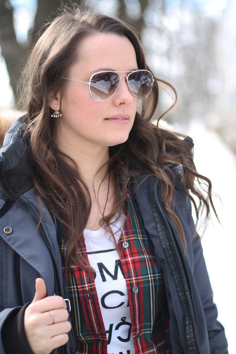 Ear Jacket, Aviator Sunglasses, Plaid Shirt, Winter Fashion, Canadian Style Blog