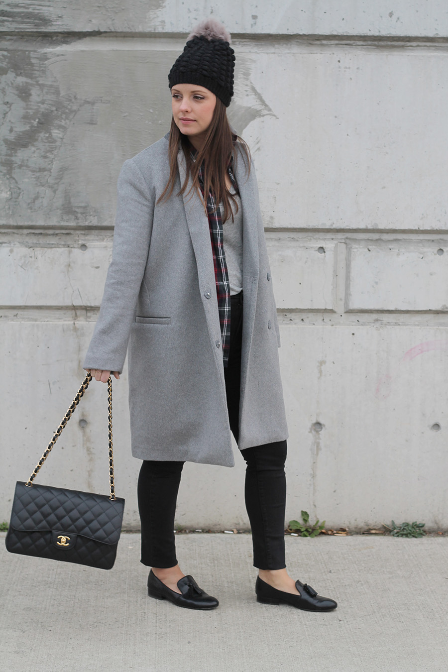 Fashion, Style, Outfit Ideas, Fall Style, Winter Fashion, Grey Wool Coat, Chanel handbag,