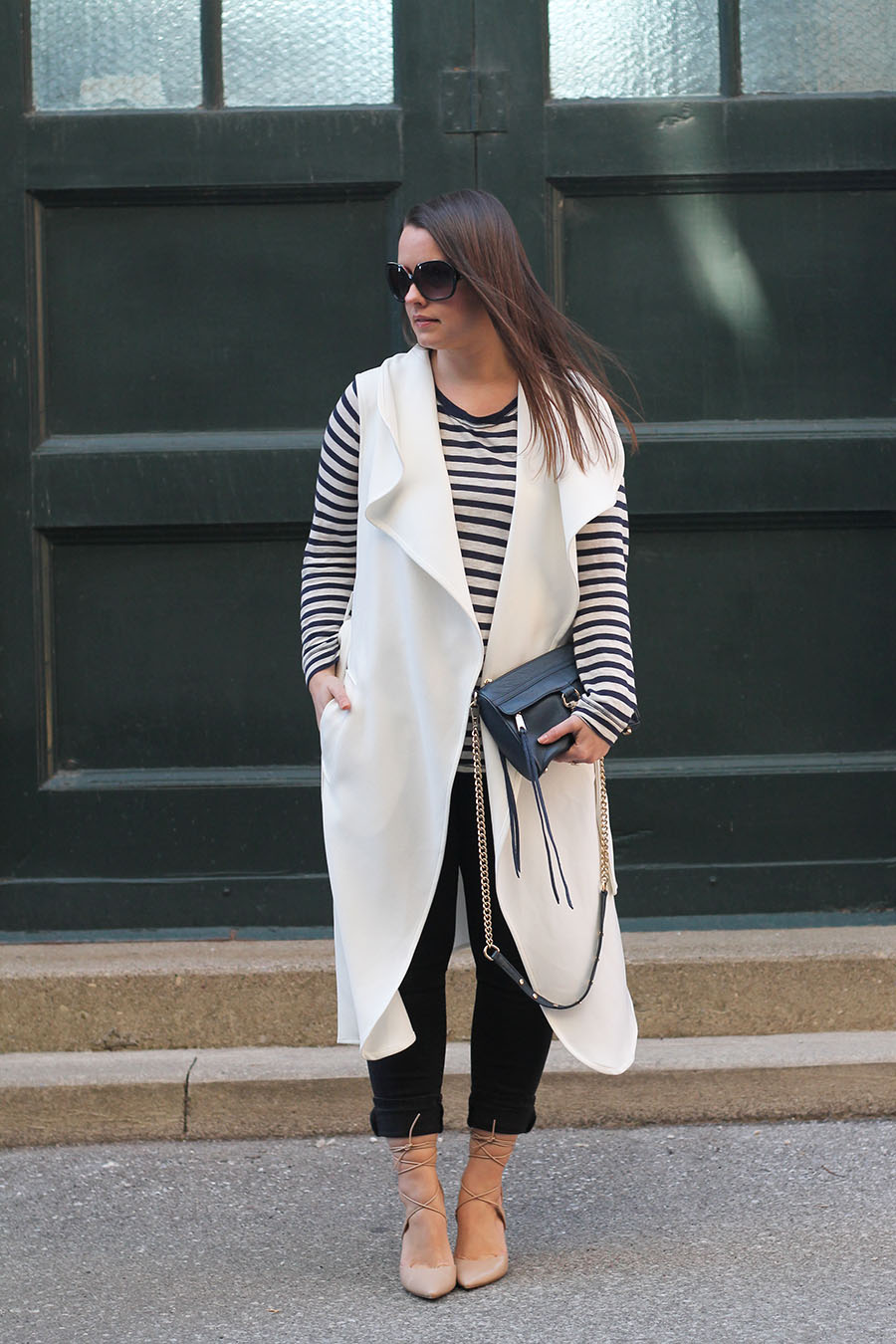 Outfit // Long White Vest with Lace-Up Pumps - A Side Of Style