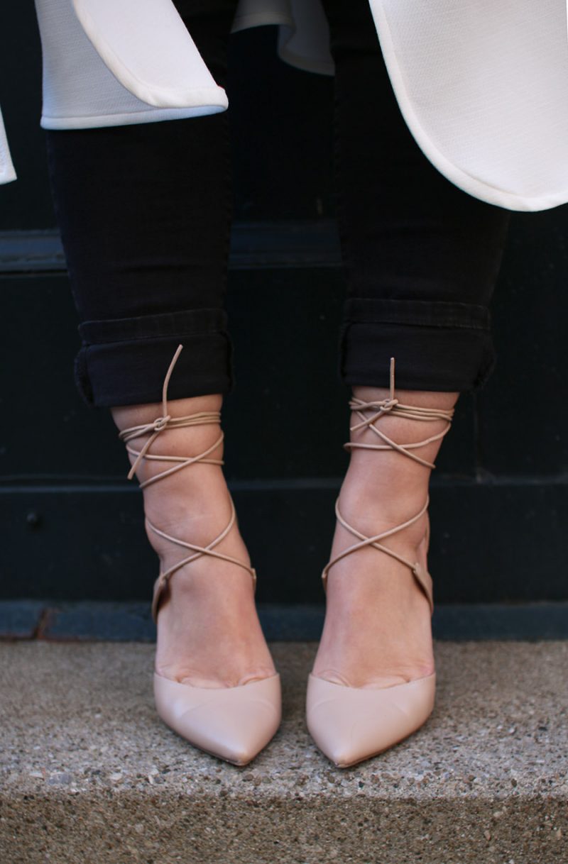 Lace-Up Pumps, Le Chateau Shoes, Tie-Up Heels, Nude Shoes,