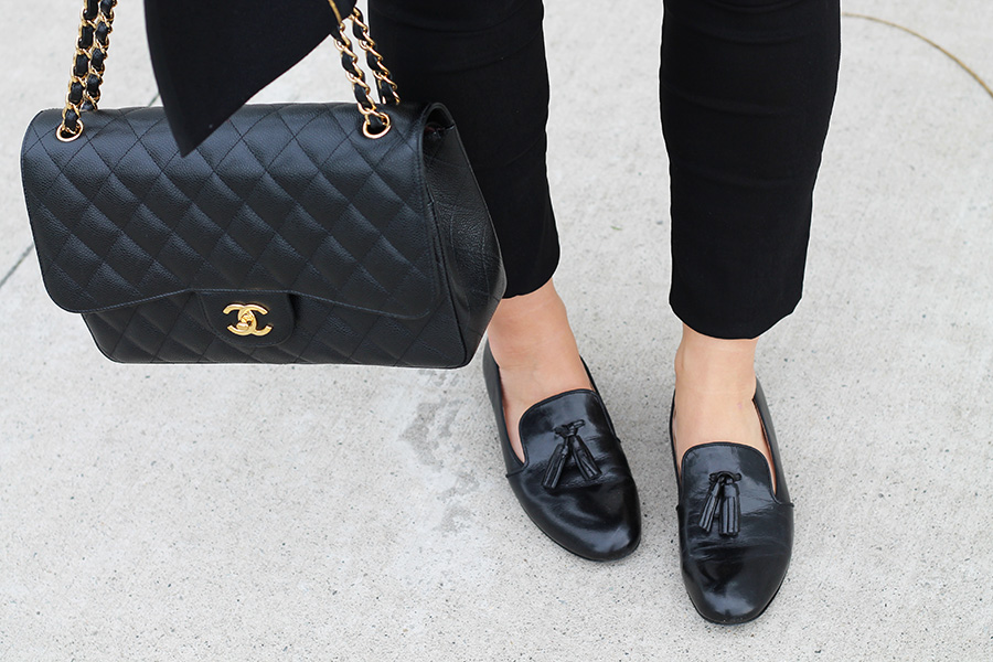 chanel black leather loafers