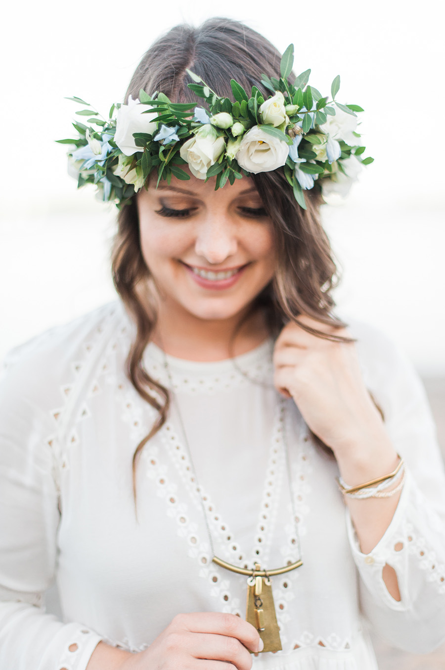 Flower crown with white summer dress and brass necklace | A Side of Vogue, fashion and lifestyle blog