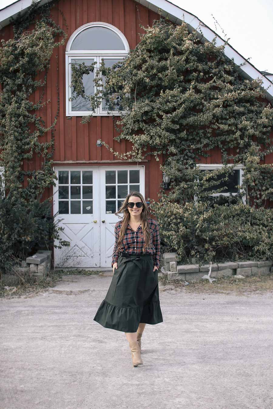 midi skirt with ankle boots