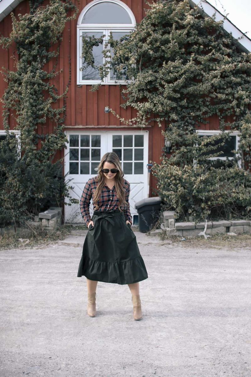 Outfit // Plaid Shirt and Midi Skirt (plus last minute holiday outfit ...