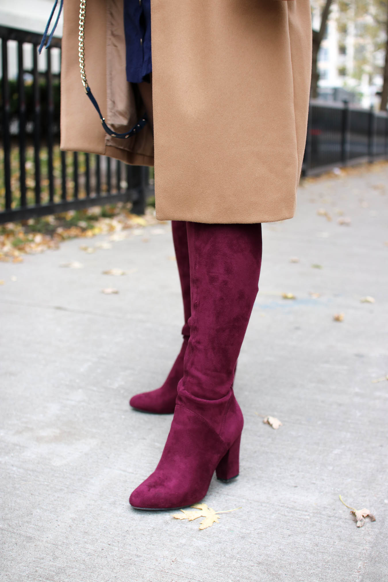 burgundy high knee boots