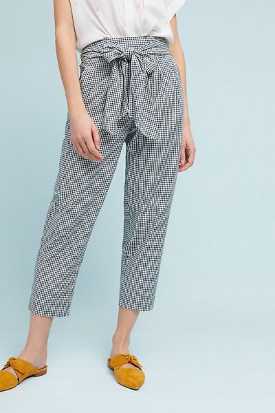 Tie-Waist Gingham Trousers