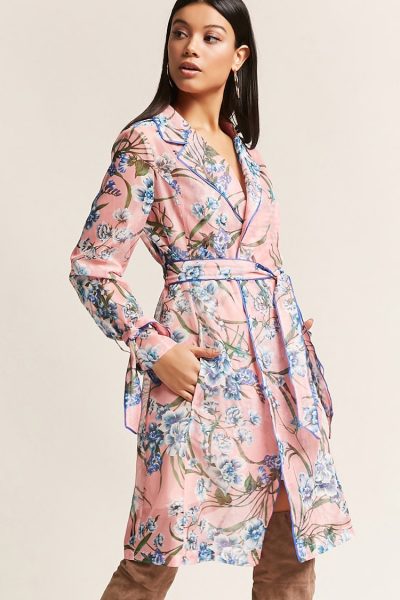 Pink Floral Trench Coat