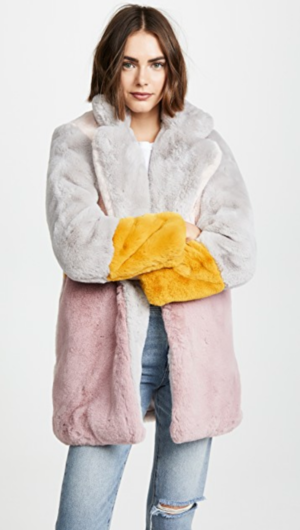 Colorblocked Faux Fur Coat