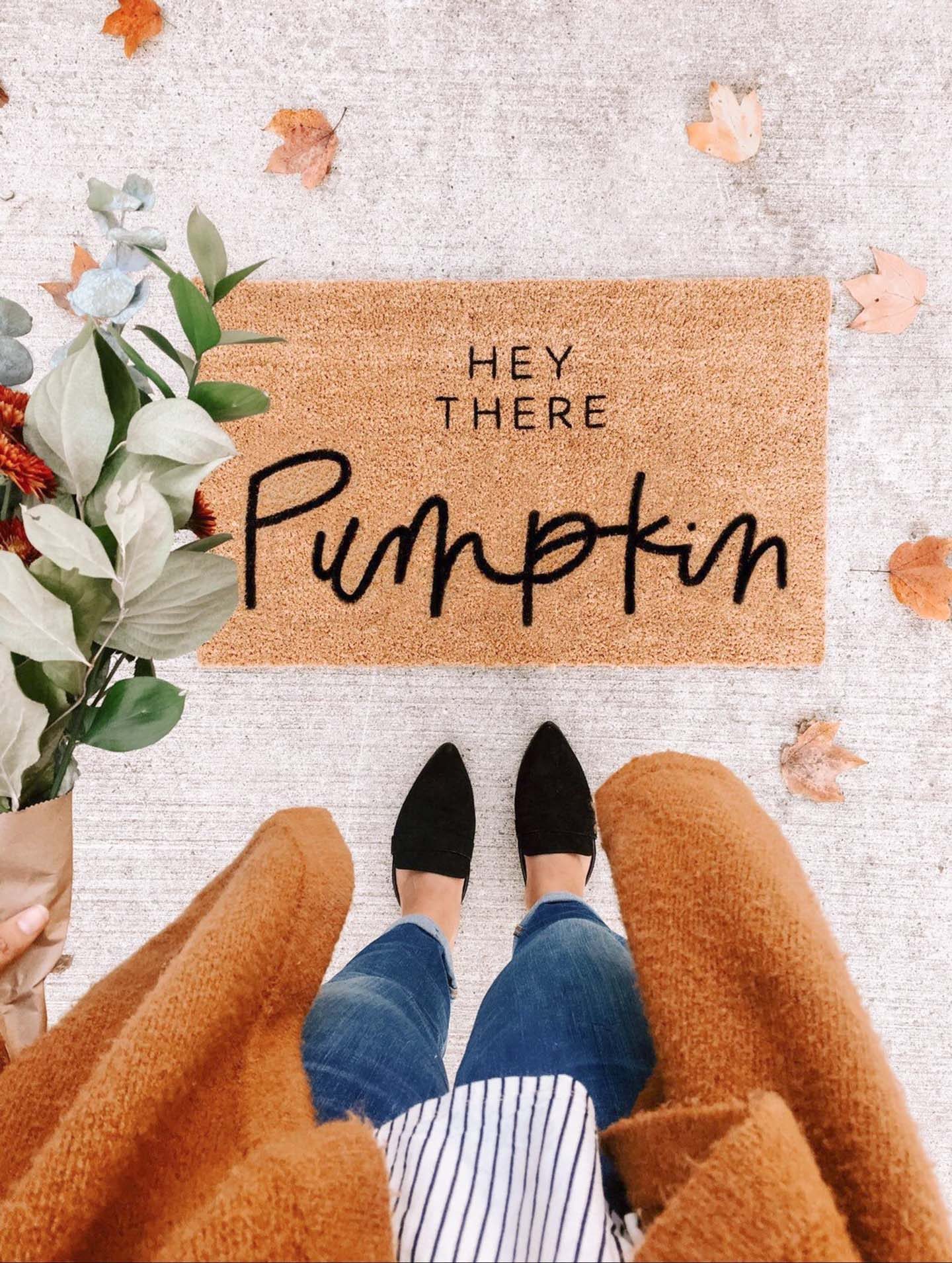 Fall Welcome Mat Outdoor, Hey There Pumpkin, Etsy